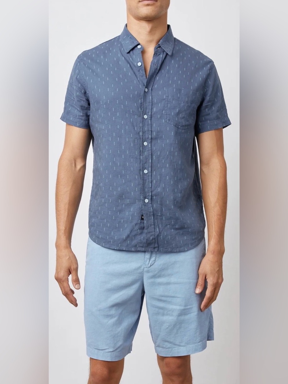 Rails Carson Louis Leaf Navy Green Linen Blend Short Sleeve Button Up Shirt M